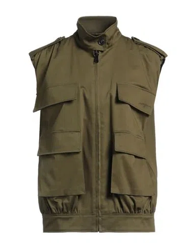 Msgm Woman Vest Military Green Size 10 Cotton, Elastane