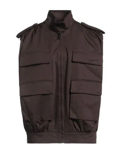 Msgm Woman Vest Dark Brown Size 10 Cotton, Elastane