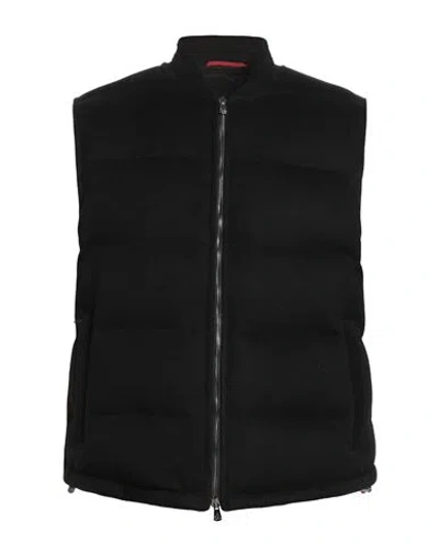 Isaia Man Vest Black Size 46 Wool, Leather In Black