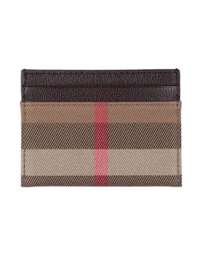 Burberry Woman Cardholder Chocolate Brown Size - Cotton, Leather