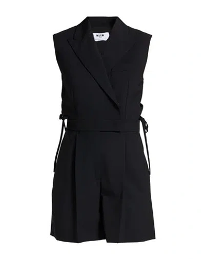 Msgm Woman Playsuit Black Size 4 Virgin Wool, Elastane
