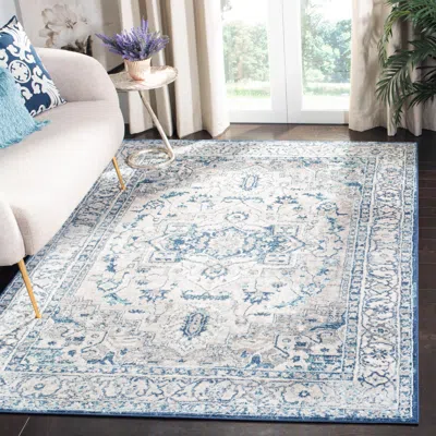 Safavieh Brentwood Machine Made Area Rug, Light Grey / Blue Traditional Style Easy Care In Blue