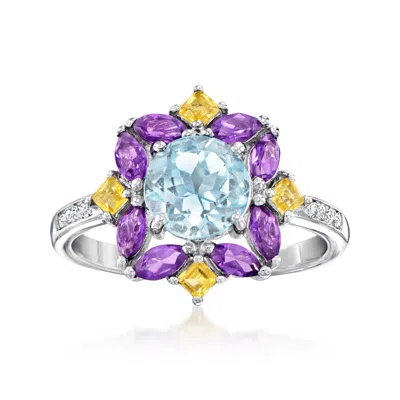Ross-simons Blue Topaz, . Amethyst, . Citrine Ring With White Topaz Accents In Sterling Silver