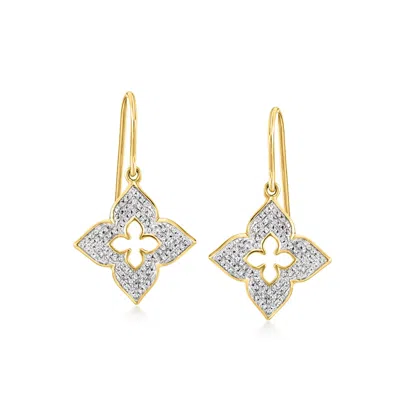 Ross-simons Diamond Clover Drop Earrings In 14kt Yellow Gold