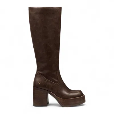 Windsorsmith Womens Oak Brown Faux Leather Knee-high Platform Heel Boots - Niche