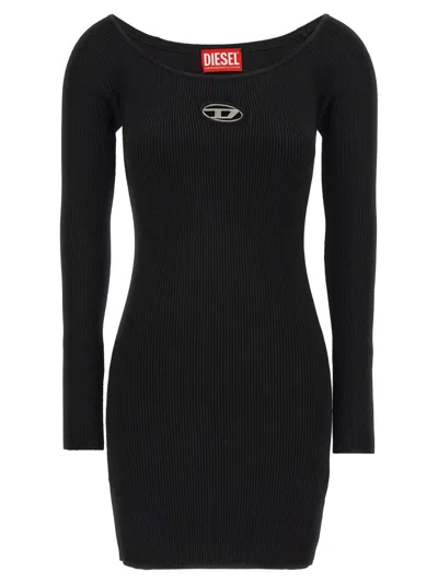 Diesel Black U Neck Dress With D-logo In Black