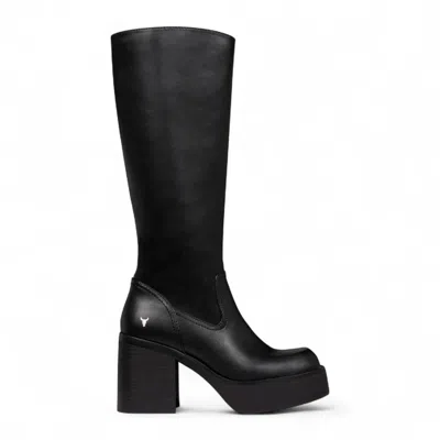 Windsorsmith Womens Black Faux Leather Knee-high Platform Heel Boots - Niche