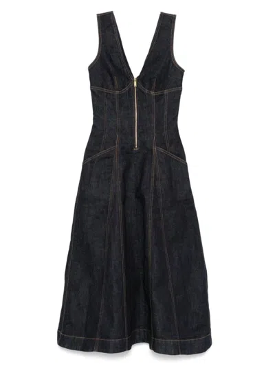 Self-portrait V-neck Denim Midi Dresses