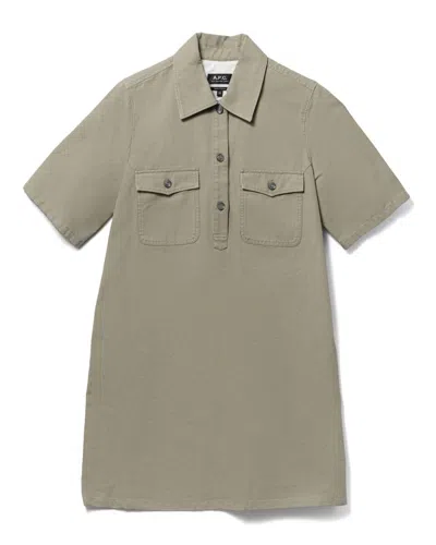 Apc A-line Dress With Front Button Placket In Green