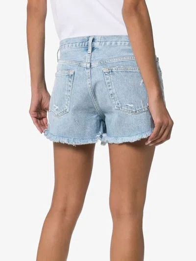 Agolde Distressed Buttoned Denim Shorts In Blue