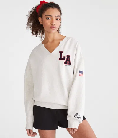 Aéropostale La California Notch-neck Sweatshirt In White