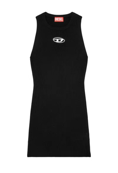 Diesel Women 'm-caddix' Black Dress With Oval D Logo Plaque On The Front In Viscose Blend Woman In Black