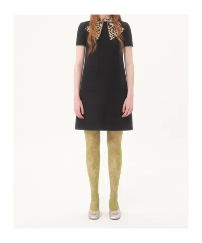 Valentino Wool-silk Leopard-tie Mini Dress In Black
