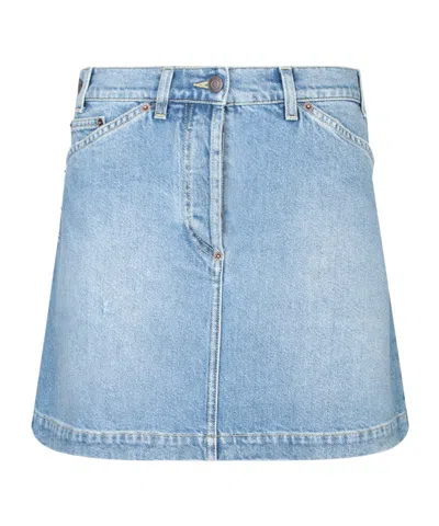 Moschino Laurel Crown Label Denim Mini Skirt In Blue
