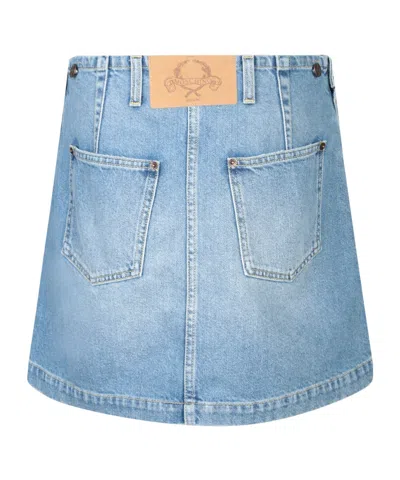 Moschino Laurel Crown Label Denim Mini Skirt In Blue