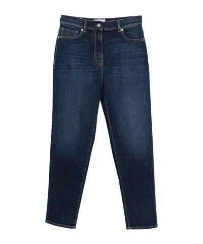 Peserico Embossed Patch Denim Jeans In Blue