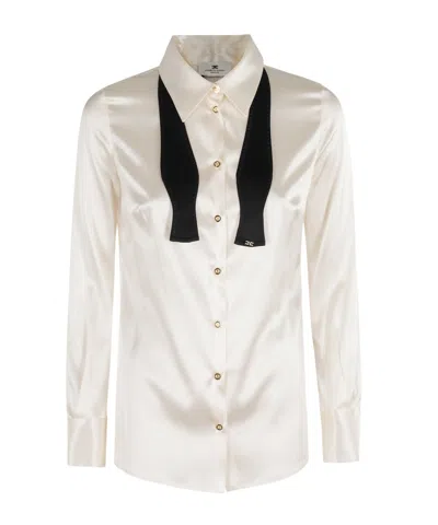 Elisabetta Franchi Long-sleeve Satin-finish Shirt With Classic Collar In White