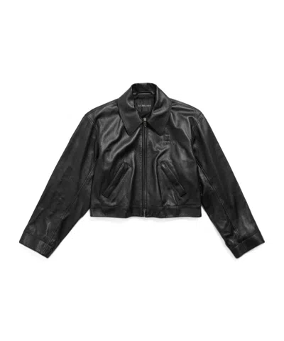 Balenciaga Cropped Leather Jacket In Black