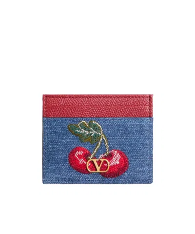 Valentino Vlogo Denim Card Holder