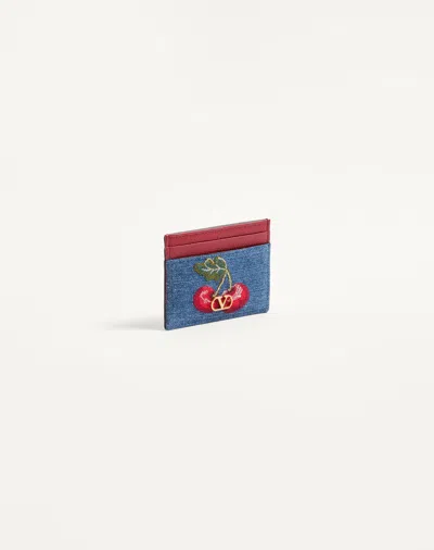 Valentino Vlogo Denim Card Holder