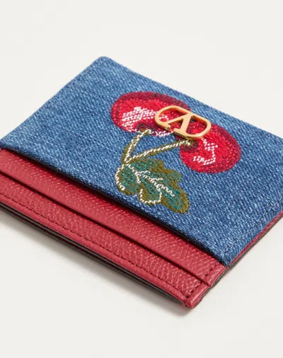 Valentino Vlogo Denim Card Holder