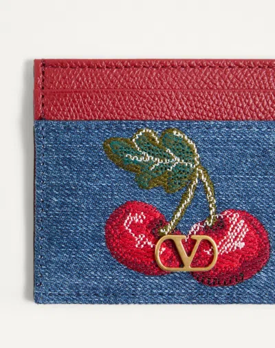 Valentino Vlogo Denim Card Holder