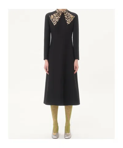Valentino Womens Nero Animalier Embellished Long-sleeves Wool And Silk Midi Dress In Black