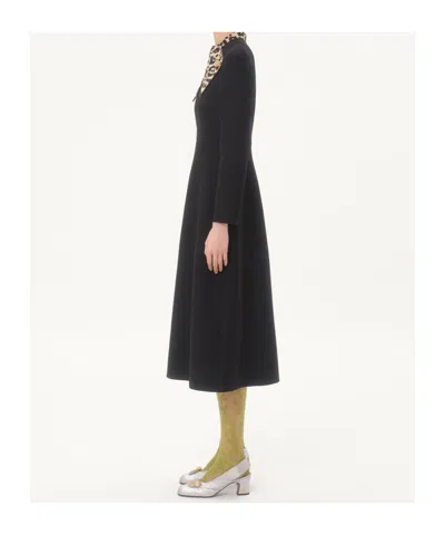 Valentino Womens Nero Animalier Embellished Long-sleeves Wool And Silk Midi Dress In Black