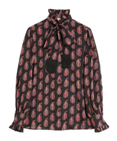 Valentino Printed Silk Blouse In Black