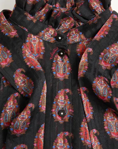 Valentino Printed Silk Blouse In Black