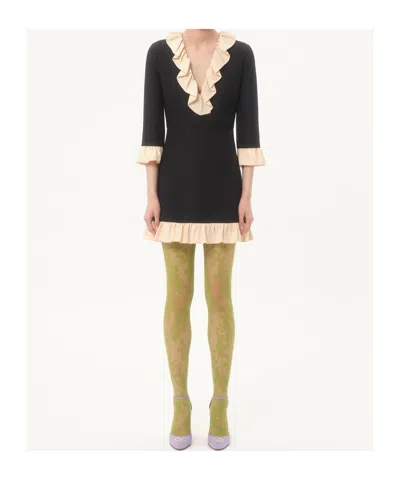 Valentino Womens Navy Betulla Ruffled V-neck Wool And Silk Midi Dress In Black