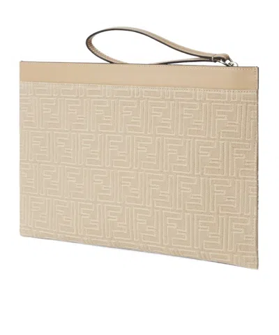 Fendi Ff Medium Flat Pouch In Neutral