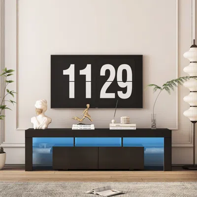 Streamdale Furniture Streamdale Multifunctional Black Led Tv Stand With Storage And Lighting
