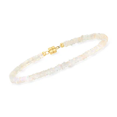 Ross-simons 3.5-4mm Opal Bead Bracelet With 14kt Yellow Gold Magnetic Clasp