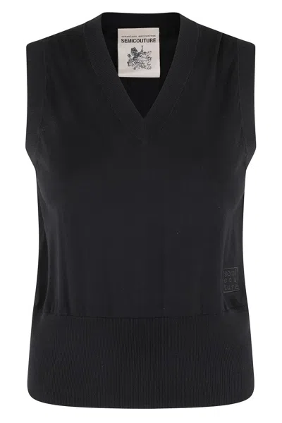 Semicouture Semi Couture Clizia Fitted Black Cotton Knit Gilet In Black