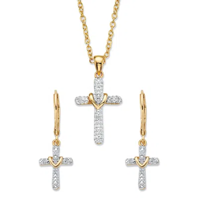 Palm Beach Jewelry Diamond Accent Gold-plated 2-piece Cross Earring And Necklace Set 18"-20"
