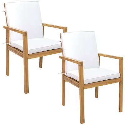 Sunnydaze Rodanthe Acacia Wood Outdoor Dining Armchairs With Cushions - 2pk - Natural/bone White