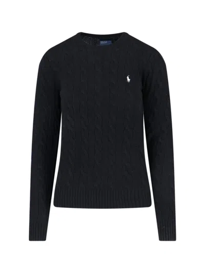 Polo Ralph Lauren Classic Cable Knit Sweater With Round Neckline In Black