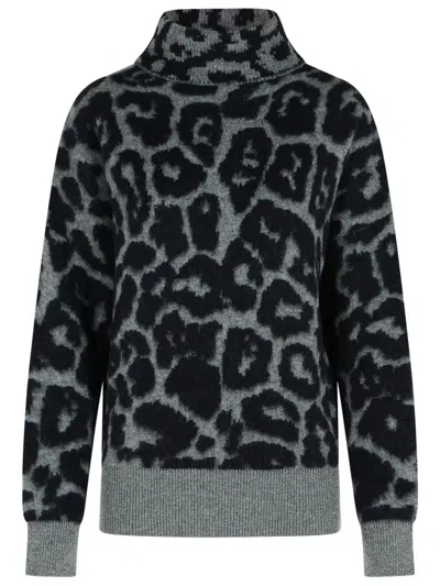 Stella Mccartney Alpaca Blend Turtleneck Sweater With Animal Print In Gray