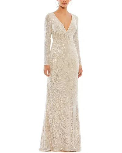 Mac Duggal Sequined Faux-wrap Column Gown In White