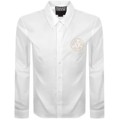 Versace Jeans Couture Logo Embroidered Long-sleeved Shirt In White