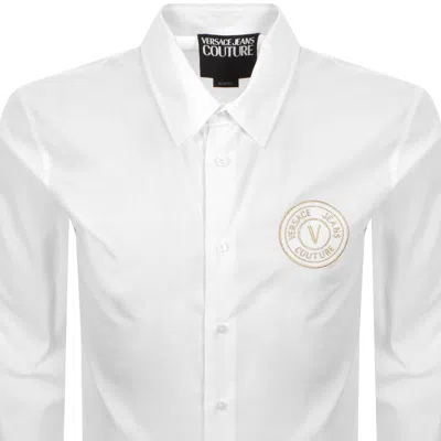 Versace Jeans Couture Logo Embroidered Long-sleeved Shirt In White
