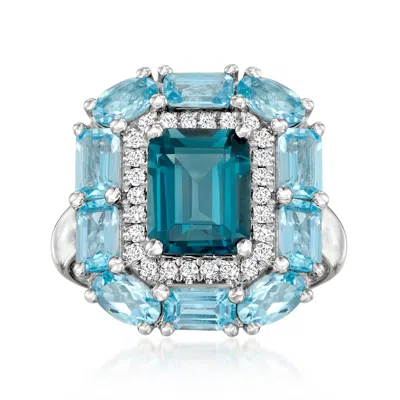 Ross-simons London And Swiss Blue Topaz Ring With . Lab-grown Diamonds In Sterling Silver