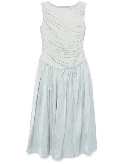Abadia Ora Pleated Gathered Chiffon And Dupioni Midi Dress In Gray