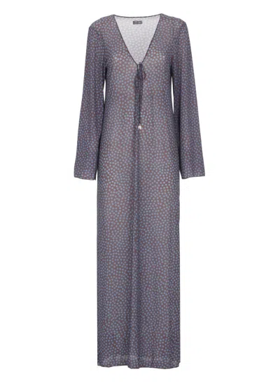 Fisico Cristina Ferrari Fisico Maxi Dress With V-neck In Gray