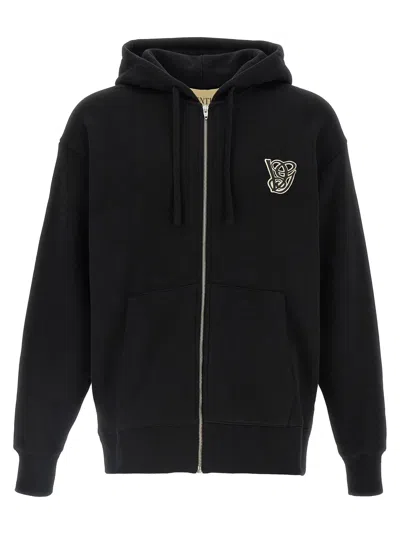 Valentino Garavani Brushed Cotton Hoodie With Vg Patch In Black