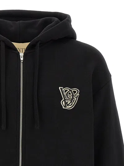 Valentino Garavani Brushed Cotton Hoodie With Vg Patch In Black