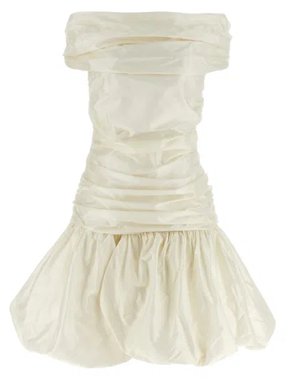 Rotate Birger Christensen Off-shoulder Gathered Minidress In Neutral