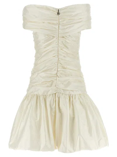 Rotate Birger Christensen Off-shoulder Gathered Minidress In Neutral