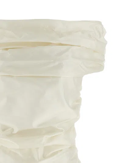 Rotate Birger Christensen Off-shoulder Gathered Minidress In Neutral